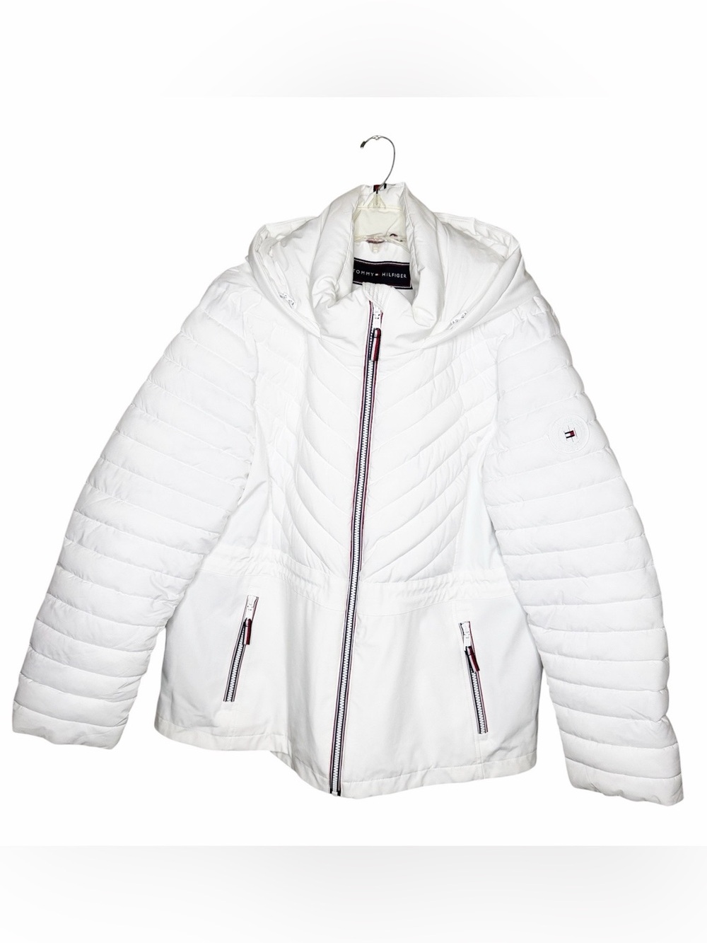 Tommy Hilfiger White Quilted Hooded Puffer Coat Jacket
